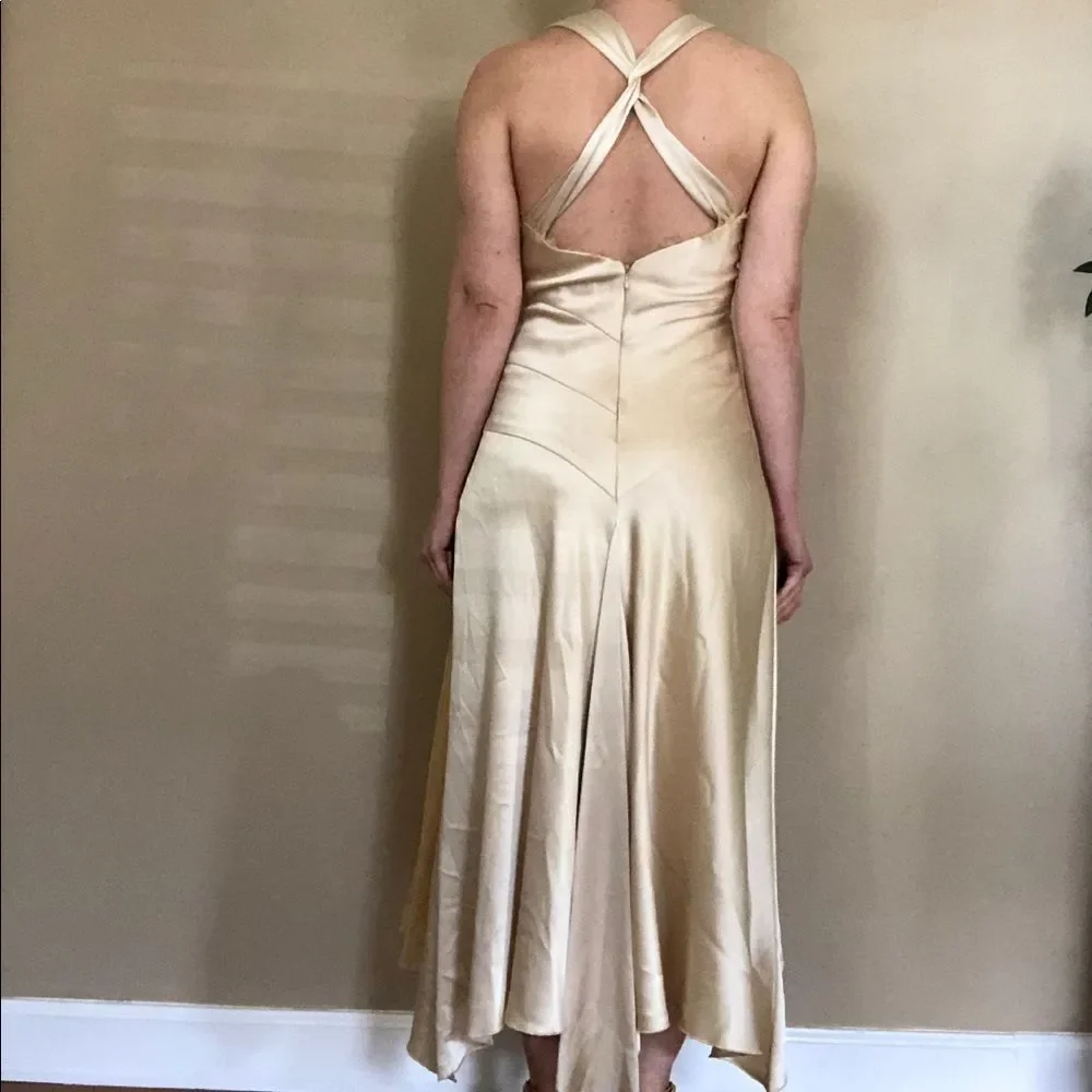 VINTAGE Allen Schwartz gold satin dress | Gatsby 20s 30s - Picture 4 of 14